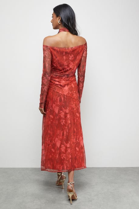 Print Twist Mesh Midi Dress - Image 3