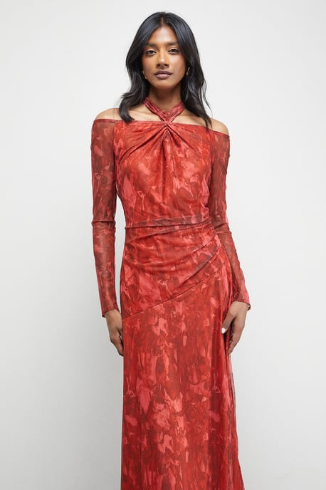 Print Twist Mesh Midi Dress - Image 4