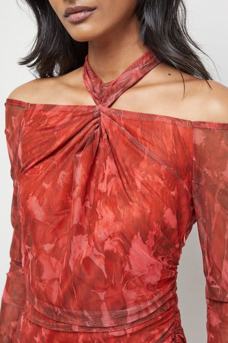 Print Twist Mesh Midi Dress - Image 5