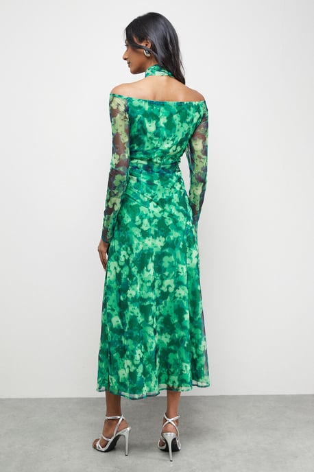 Print Twist Mesh Midi Dress - Image 3