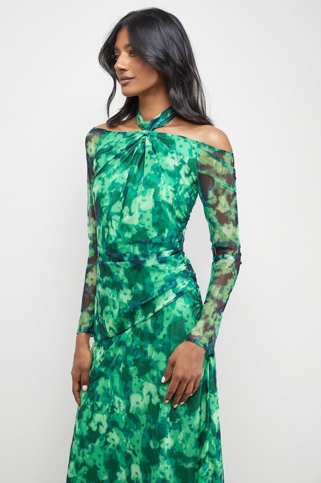 Print Twist Mesh Midi Dress - Image 4