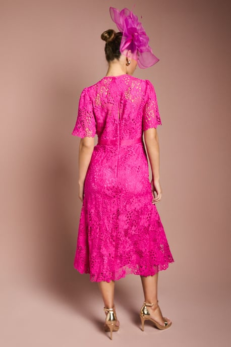 Lace Midi Dress With Bow Belt - Image 3