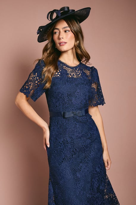 Lace Midi Dress With Bow Belt - Image 2