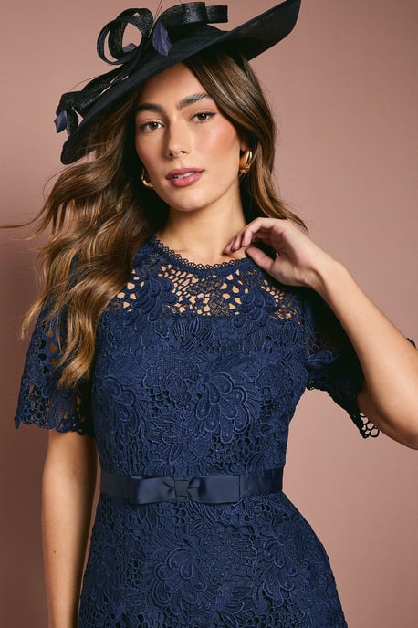 Lace Midi Dress With Bow Belt - Image 3