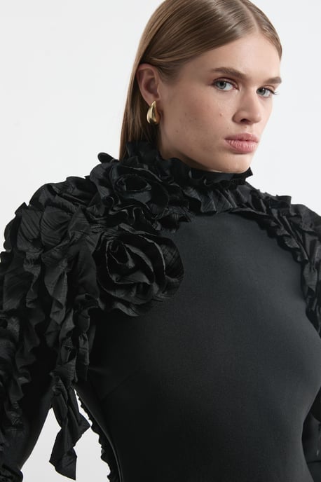 Figure Form Bandage Knit Rosette Detail Midi Dress - Image 2