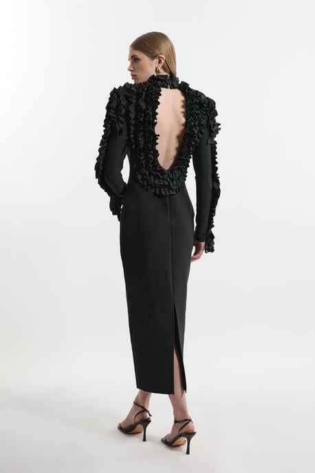 Figure Form Bandage Knit Rosette Detail Midi Dress - Image 5
