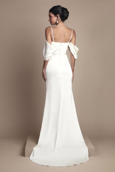 Cowl Neck Corset Drape Satin Maxi Wedding Dress - Image 3
