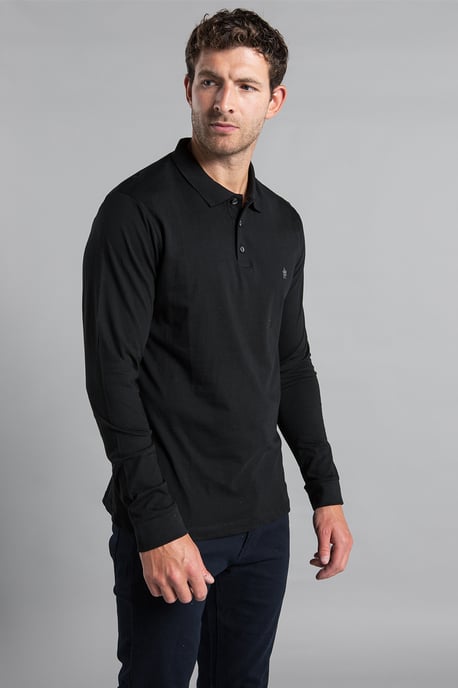 Black 2 Pack Cotton Long Sleeve Polo Shirts - Image 2