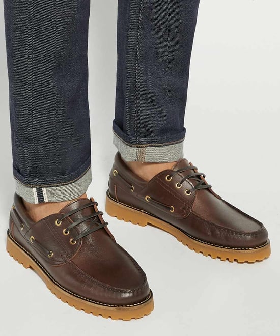 Dune Mens St Bart - Leather Lace Detail Boat Shoes - Image 3