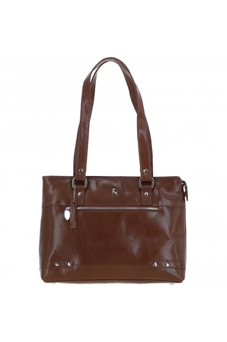 'Velutto Eleganza' Zip Mid Section Real Leather Shoulder Bag - Image 1
