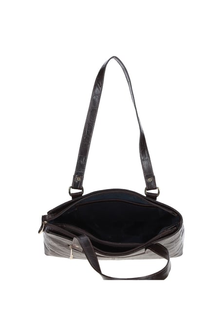 'Velutto Eleganza' Zip Mid Section Real Leather Shoulder Bag - Image 4