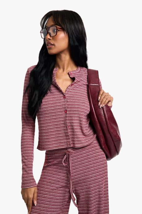 Striped Jersey Button Through Top - Image 1