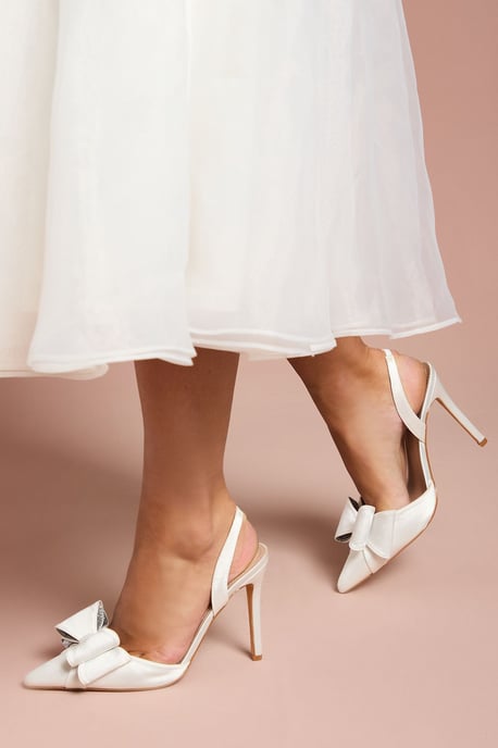 Bridal Tamara Satin Bow Sling Back Stiletto Court Shoes - Image 2