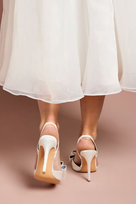 Bridal Tamara Satin Bow Sling Back Stiletto Court Shoes - Image 3
