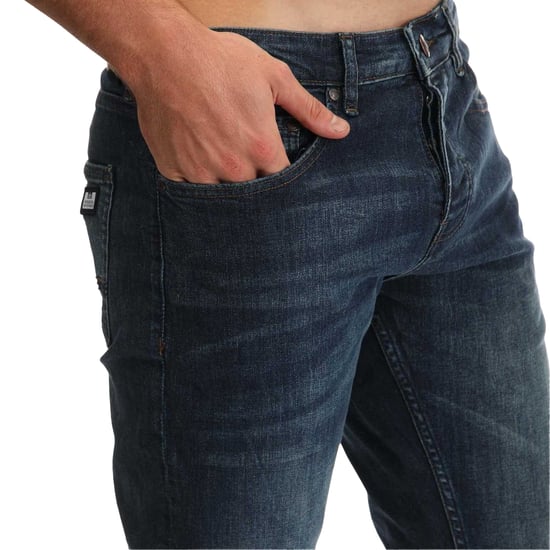 Weekend Offender Heren leren patch taps toelopende jeans (Blauw) - Image 3
