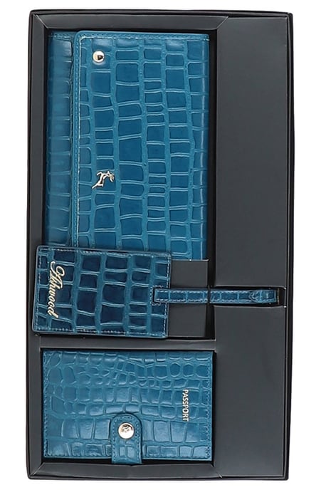 'Wise Tour' Croc Print Real Leather Gift Travel Set - Image 2