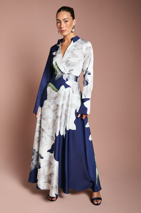 Placement Print Wrap Front Maxi Dress - Image 1