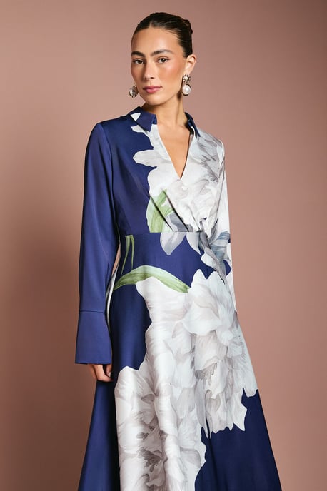Placement Print Wrap Front Maxi Dress - Image 4