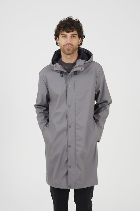 Grey Rubberised Hooded Parka Style Jacket - Image 1