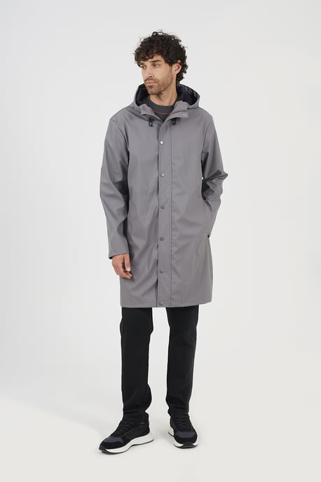 Grey Rubberised Hooded Parka Style Jacket - Image 3