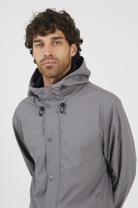 Grey Rubberised Hooded Parka Style Jacket - Image 4