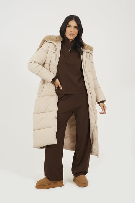 Cream Maxi Padded Jacket With Split Hood - Image 3