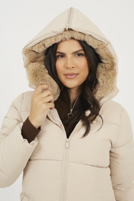 Cream Maxi Padded Jacket With Split Hood - Image 4
