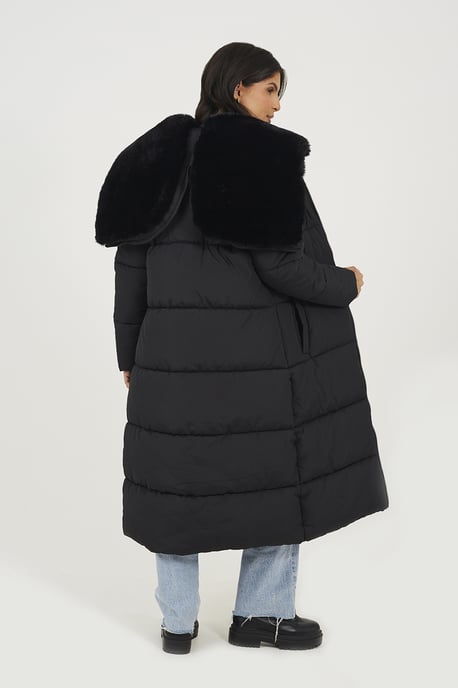 Black Maxi Padded Jacket With Split Hood - Image 2