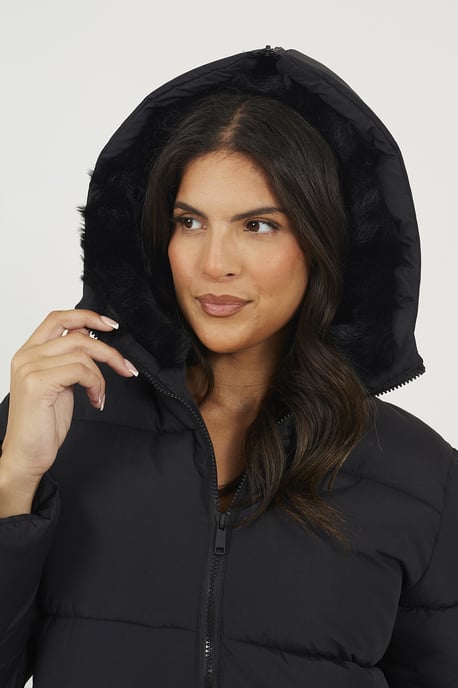 Black Maxi Padded Jacket With Split Hood - Image 4