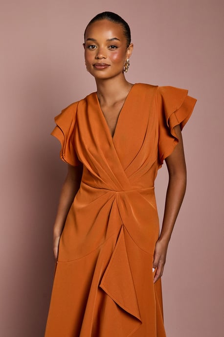 Petite Short Sleeve V Neck Wrap Front Midi Dress - Image 2