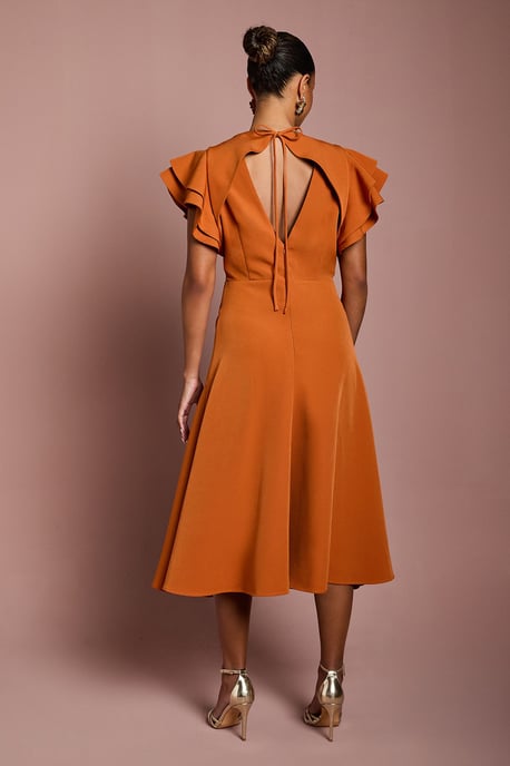 Petite Short Sleeve V Neck Wrap Front Midi Dress - Image 3