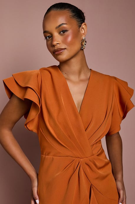 Petite Short Sleeve V Neck Wrap Front Midi Dress - Image 4