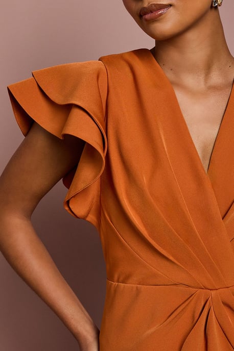 Petite Short Sleeve V Neck Wrap Front Midi Dress - Image 5