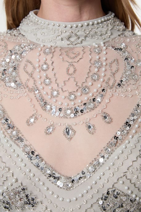 Premium Beaded Embellished Woven Midaxi Cape Dress - Image 5