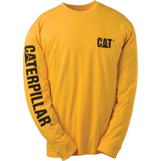 Caterpillar Trademark Banner Long Sleeve Cotton Men's Yellow T-Shirt - Image 1