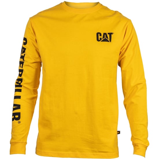 Caterpillar Trademark Banner Long Sleeve Cotton Men's Yellow T-Shirt - Image 2