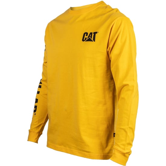Caterpillar Trademark Banner Long Sleeve Cotton Men's Yellow T-Shirt - Image 4