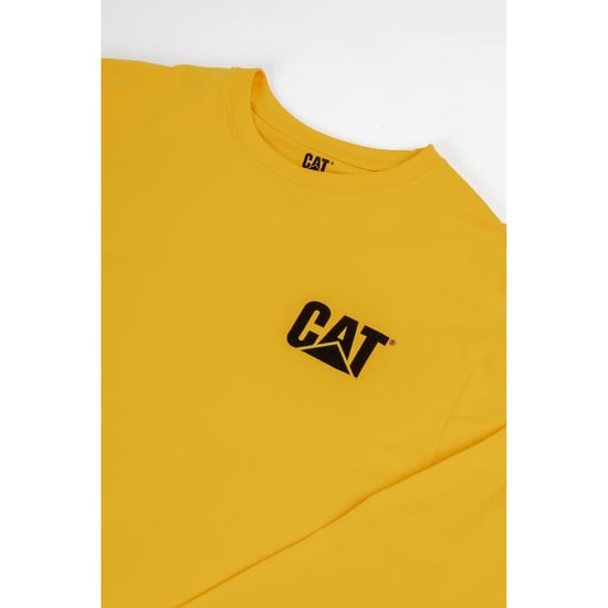 Caterpillar Trademark Banner Long Sleeve Cotton Men's Yellow T-Shirt - Image 5