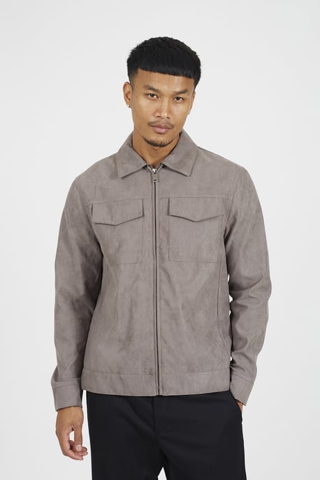 Taupe Faux Suede Patch Pocket Jacket - Image 1