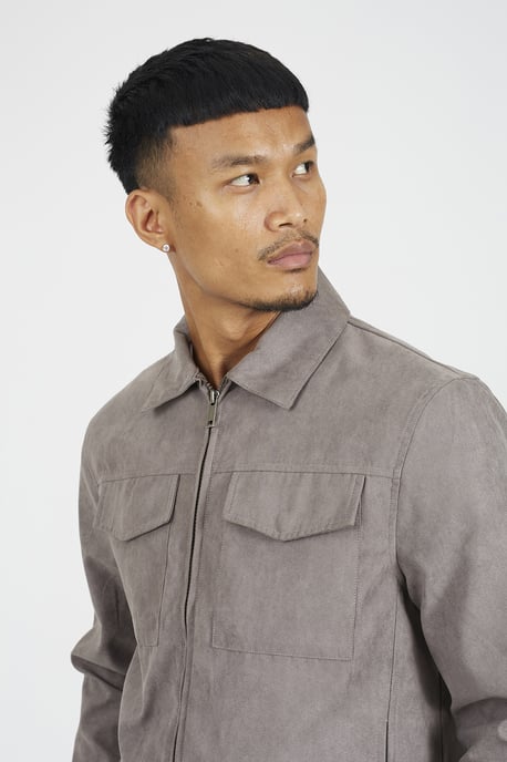 Taupe Faux Suede Patch Pocket Jacket - Image 4