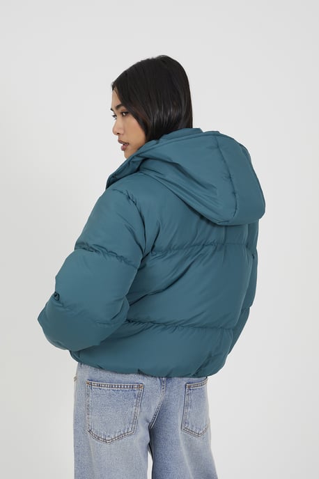 Teal Oversized Hooded Short Puffer Jacket - Image 2