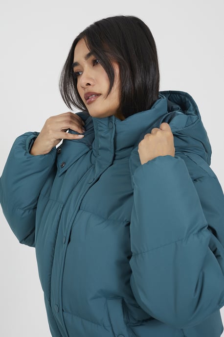 Teal Oversized Hooded Short Puffer Jacket - Image 4