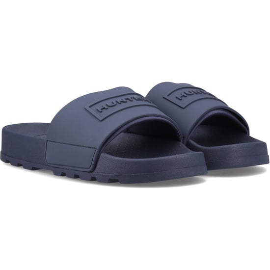 Hunter Core Embossed Slider Polyester Marineblauwe Slippers - Image 1