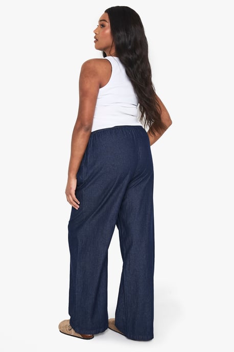Plus Chambray Drawstring Wide Leg Trouser - Image 2