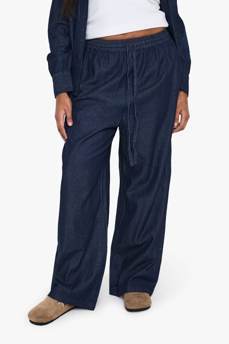 Plus Chambray Drawstring Wide Leg Trouser - Image 4