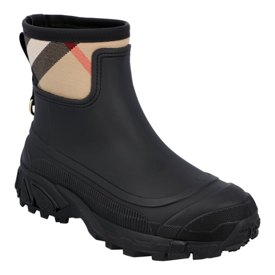 Burberry women check panel rain boots in black rubber - Image 1