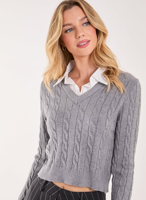 Knitted Jumper with Shirt Detail - Image 3