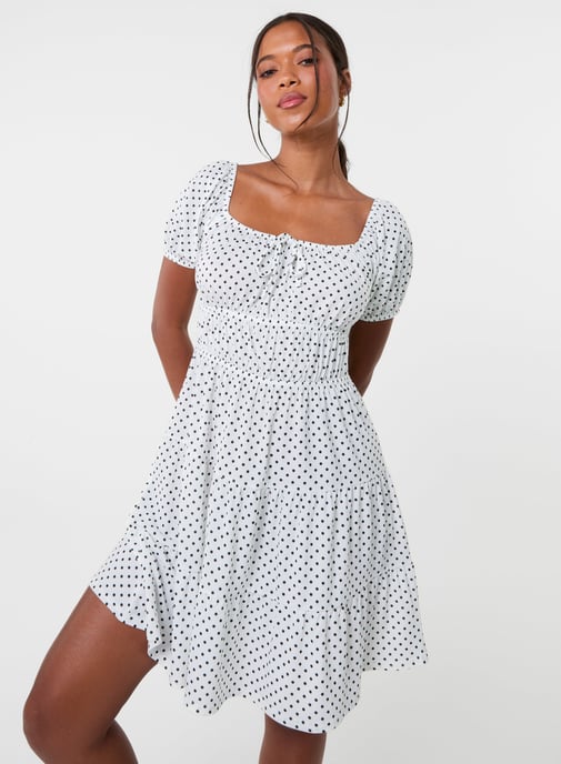 Puff Sleeve Polka Dot Tiered Mini Dress - Image 1