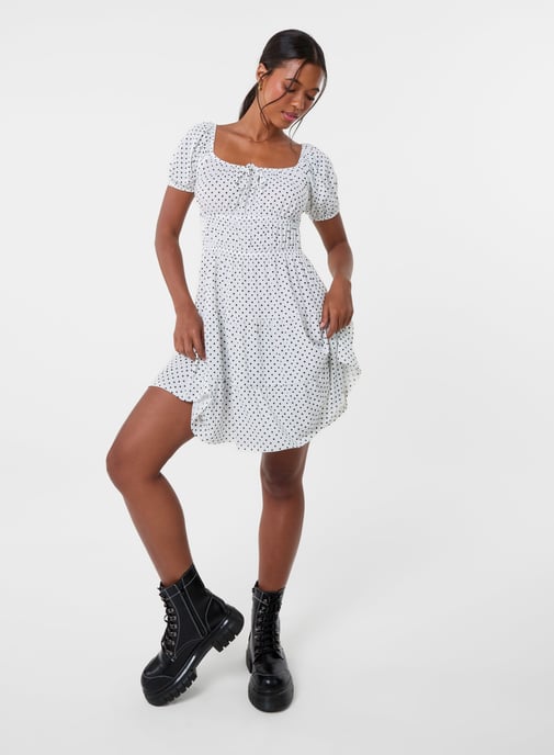 Puff Sleeve Polka Dot Tiered Mini Dress - Image 3