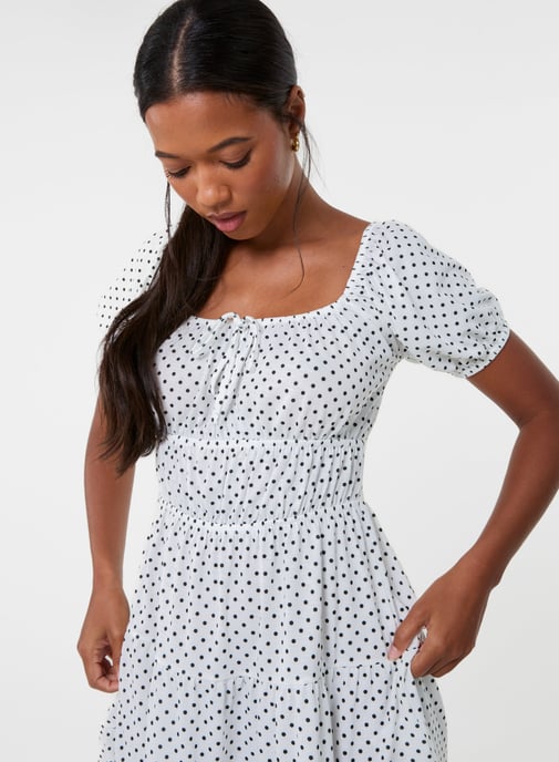 Puff Sleeve Polka Dot Tiered Mini Dress - Image 4